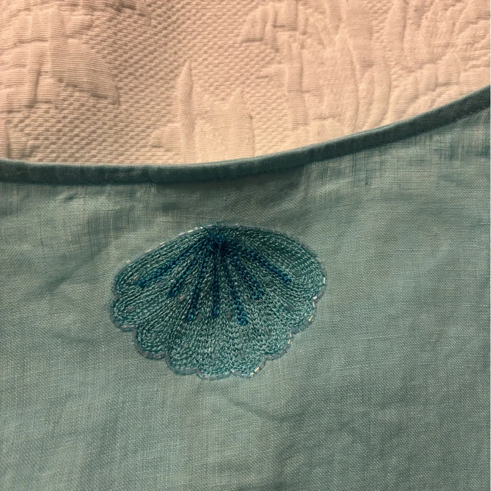 Aqua blue Charter Club 100% linen tunic with intricate nautical themed beads. - Picture 14 of 14